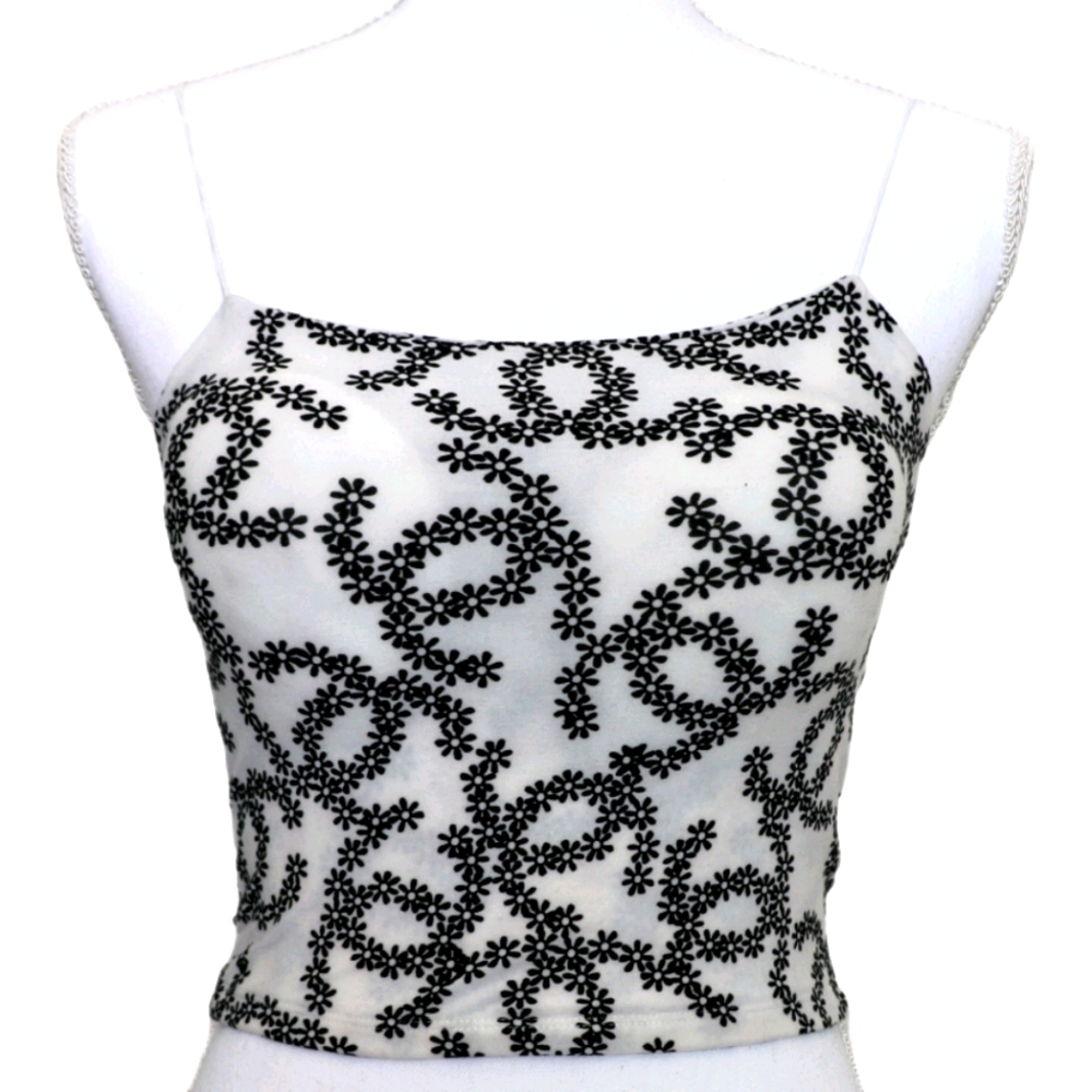 White Floral Crop Tank